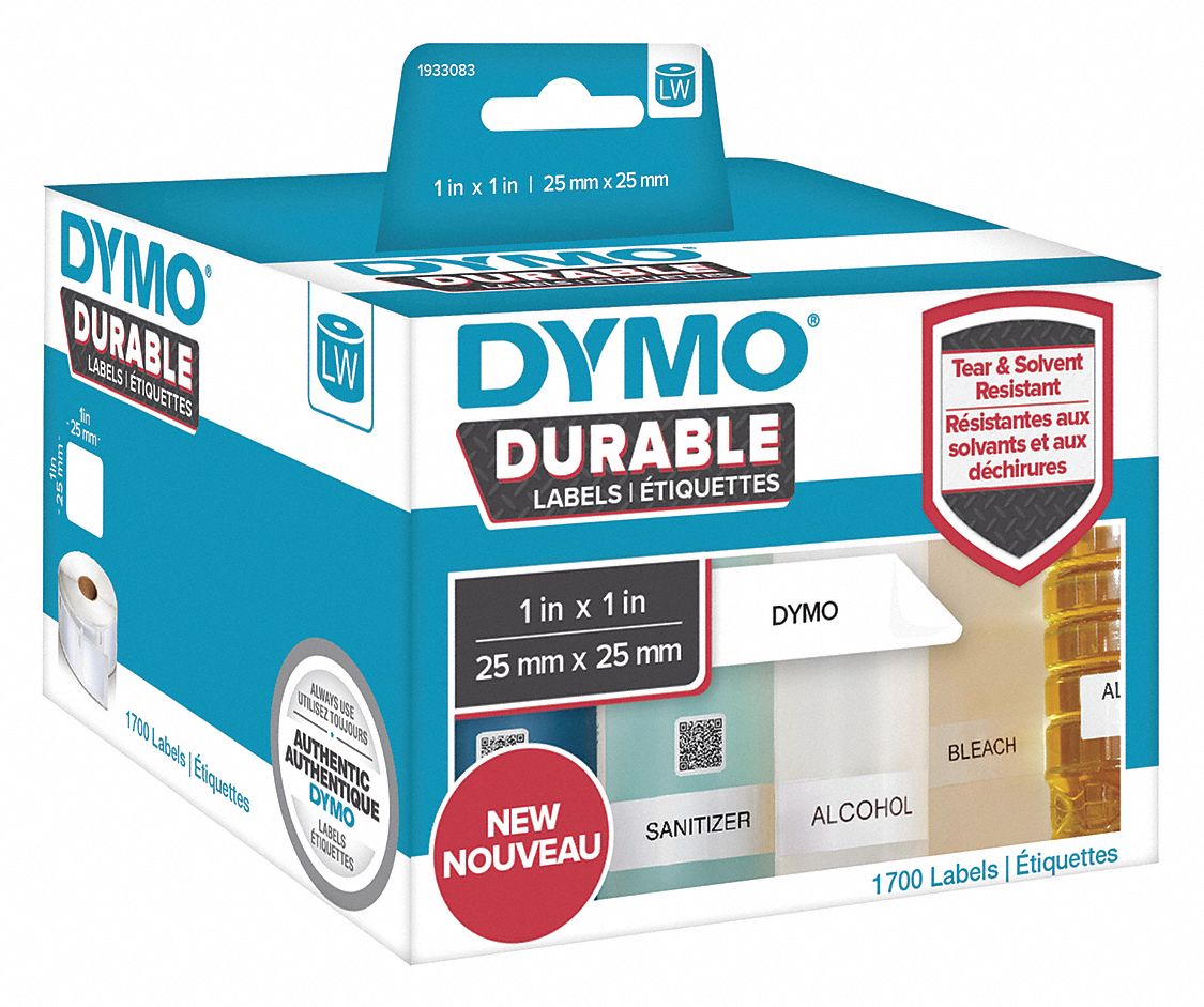 Pre-Cut Label Stock Roll: 1 in x 1 in, Acrylic, Permanent Adhesive, 850 Labels, Permanent