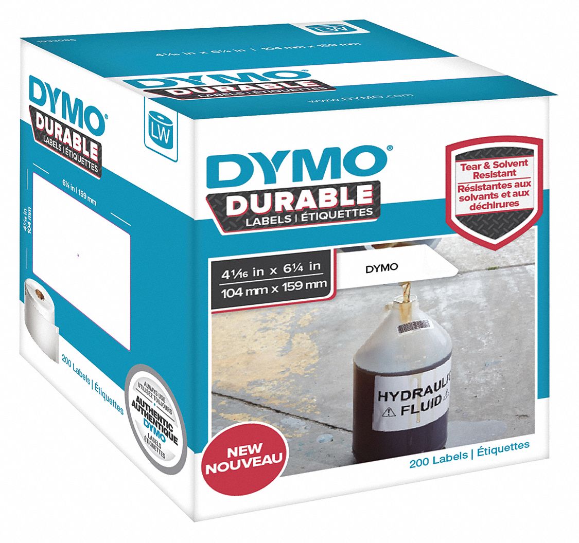 Precut Label Roll: 6 1/4 in x 4 1/16 in, Polypropylene, White, 200 Labels