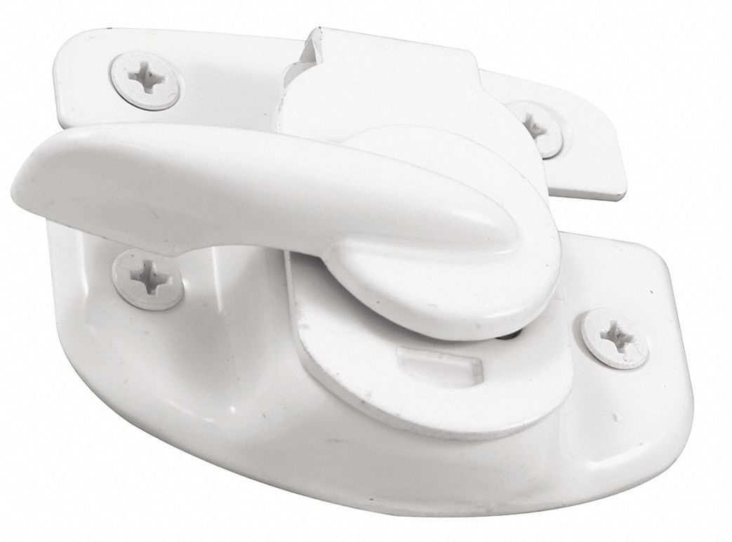 Window Lock: Sweep Lock, Handle Included, Non-Handed, 25/32 in Overall Lg, Sash, White