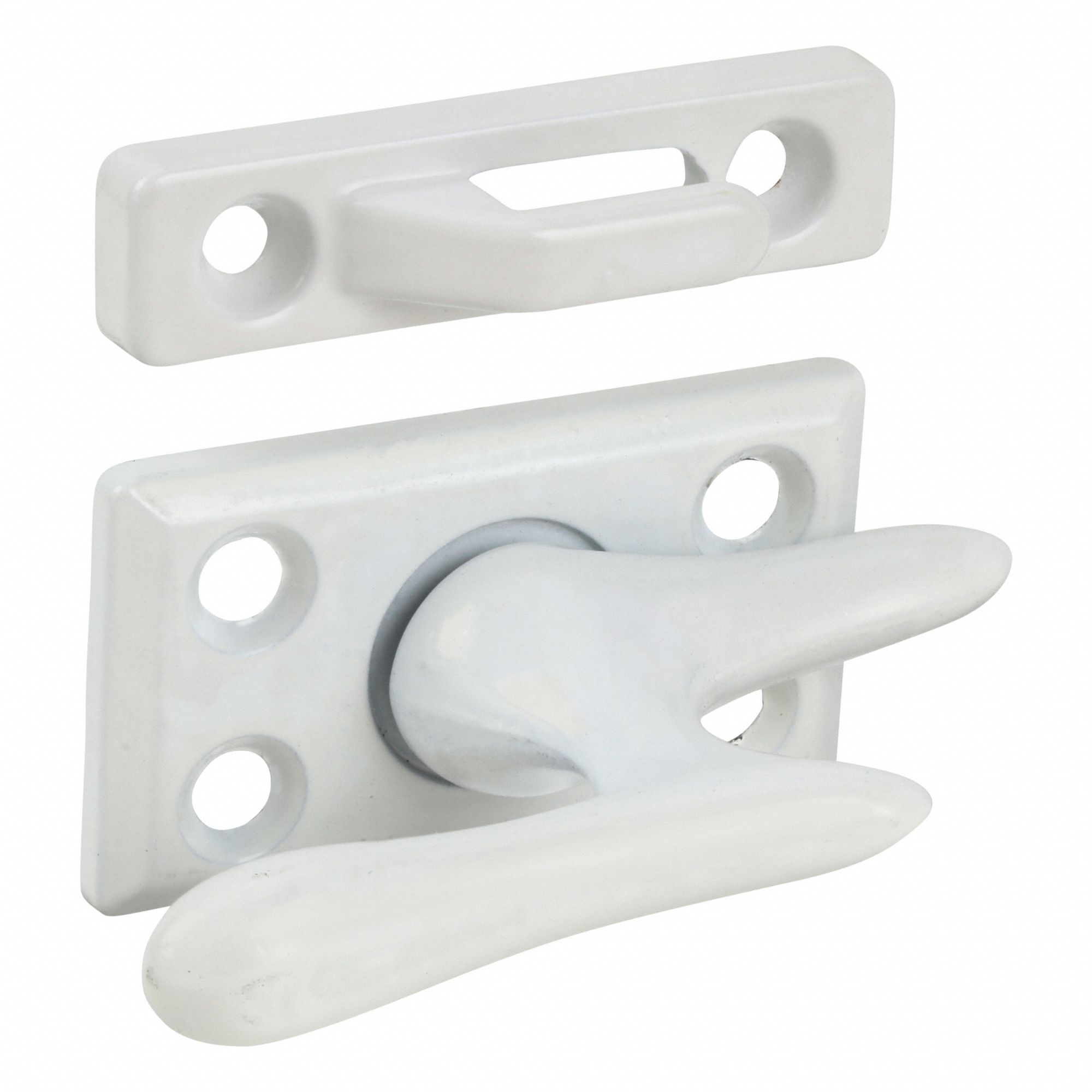 Window Lock: Bar Latch, Handle Included, Non-Handed, 2 13/32 in Overall Lg, Sash, White