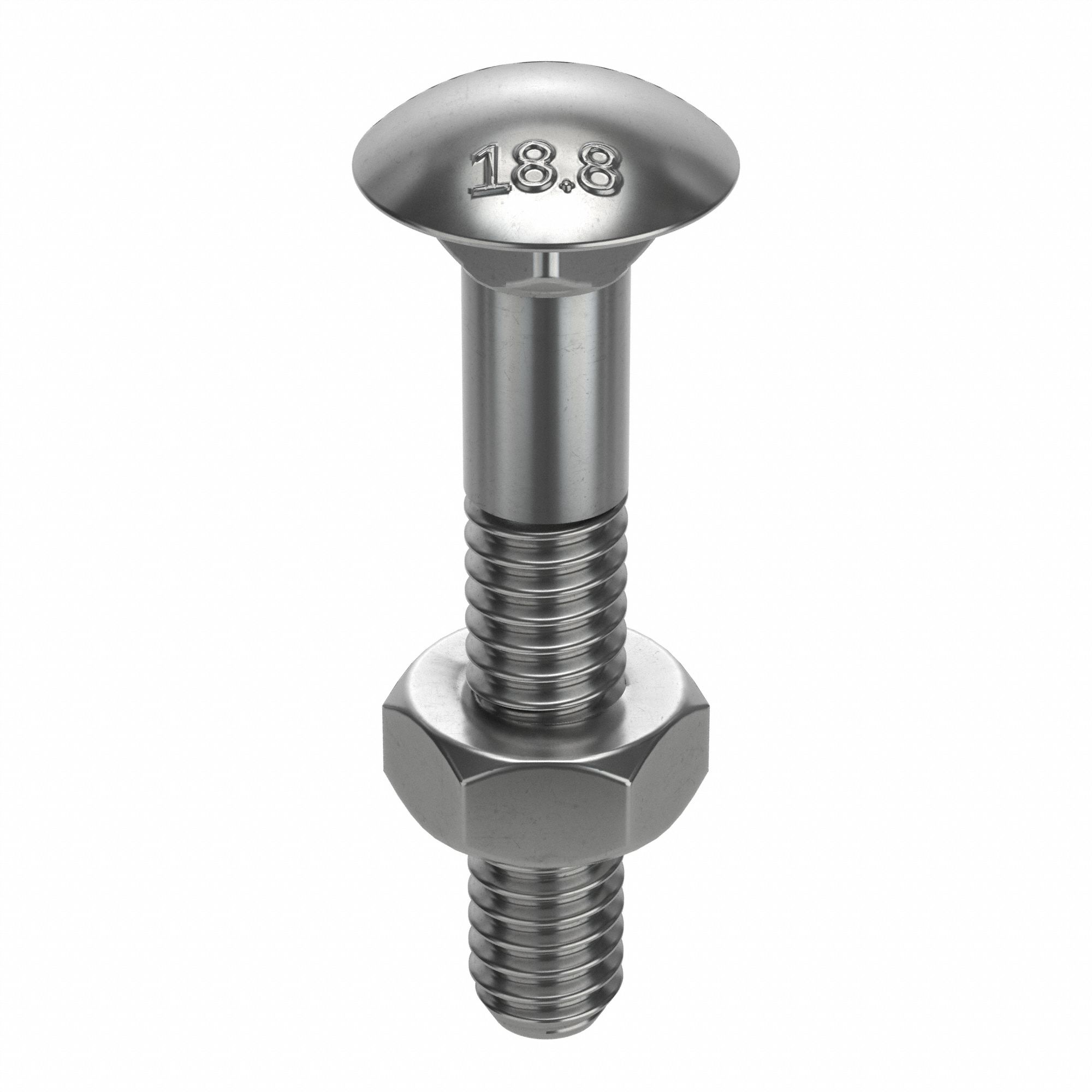 Carriage Bolt: Square Neck, 1/4"-20 Thread Size, 1 7/8 in lg, Stainless Steel, 18-8, Plain, 12 PK