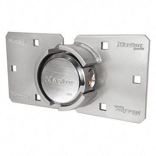 Van Locks with Hasp: 8 5/8 in Hasp Lg, 3 1/2 in Hasp Ht, 6 Mounting Holes, 3/8 in Mounting Hole Dia.