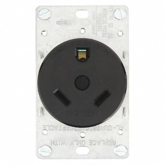 HUBBELL Receptacle: Single, TT-30R, 125V AC, 30 A, Black, 2 Pole / 3 Wire,  Screw Terminals, Gen Use