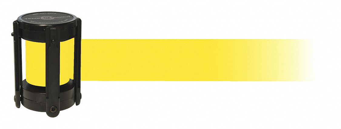 Barrier Post with Belt: Yellow, 4 in Overall Ht, 7 1/2 ft Belt Lg, No Pattern