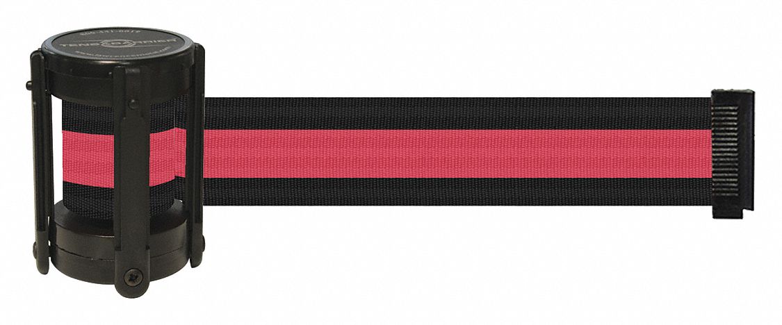 Barrier Post with Belt: Black/Red, 4 in Overall Ht, 7 1/2 ft Belt Lg, Pattern