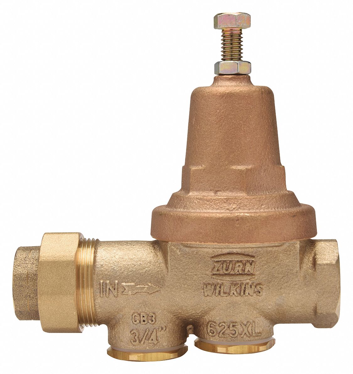 Water Pressure Reducing Valve: FNPT x FNPT, 3/4 in Pipe Size, Cast Bronze, 25 psi to 75 psi