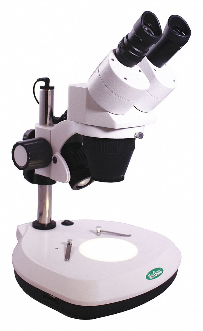 Microscope: Binocular, Stereo, LED, 20 mm Optical Field of View, Pole, 1X to 3X, 40X