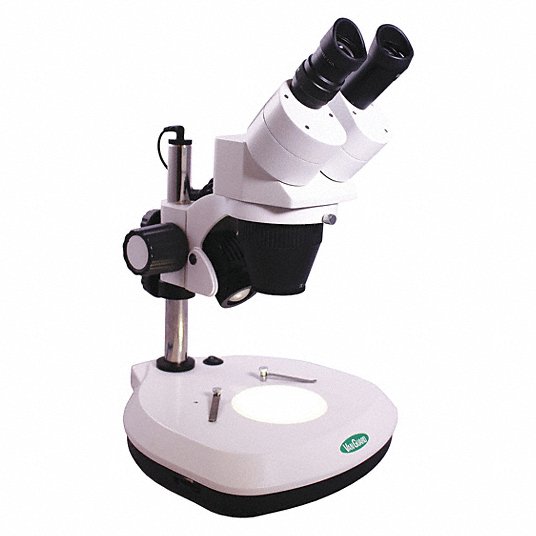 Microscope: Binocular, Stereo, LED, 20 mm Optical Field of View, Pole, 1X to 3X, 40X, 1 1