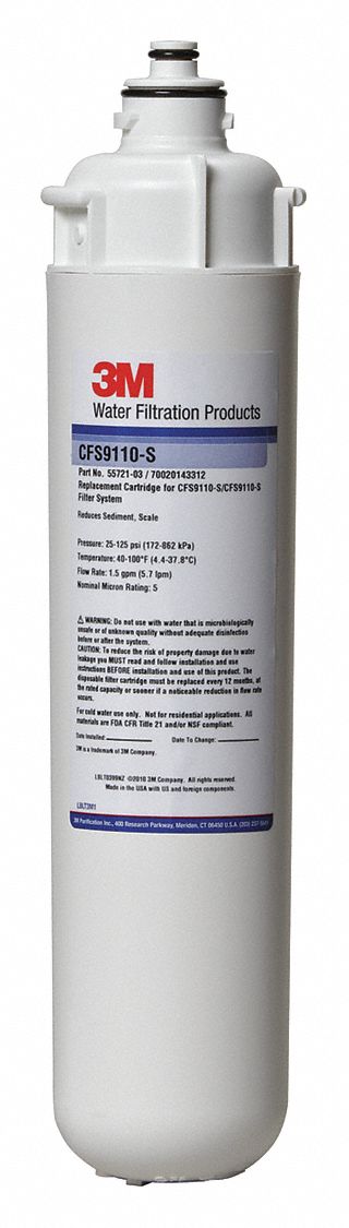 Quick-Connect Water Filter: 5 micron, 1.5 gpm, 15 in Overall Ht, 3 3/8 in Overall Dia