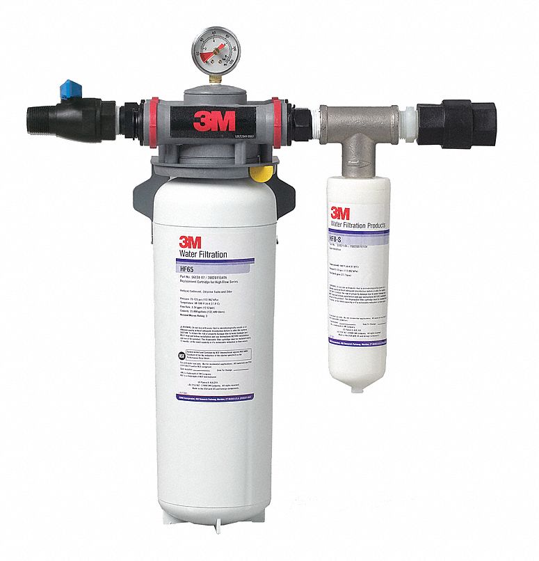 Water Filter System: 3 micron, 3.3 gpm, NPT, 18 1/8 in Overall Ht, 132, 489 gal