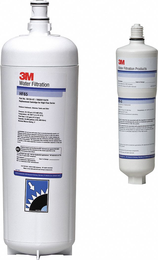 Quick-Connect Water Filter: 3 micron, 3.3 gpm, 18 1/4 in Overall Ht, 35, 000 gal