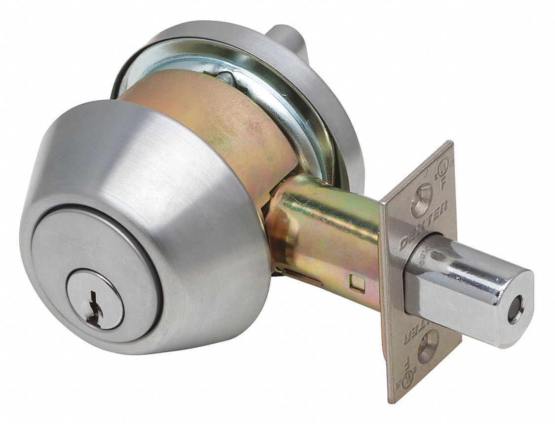 Deadbolt Lock: Cylindrical, 1 7/8 in Door Thick - Max, Chrome