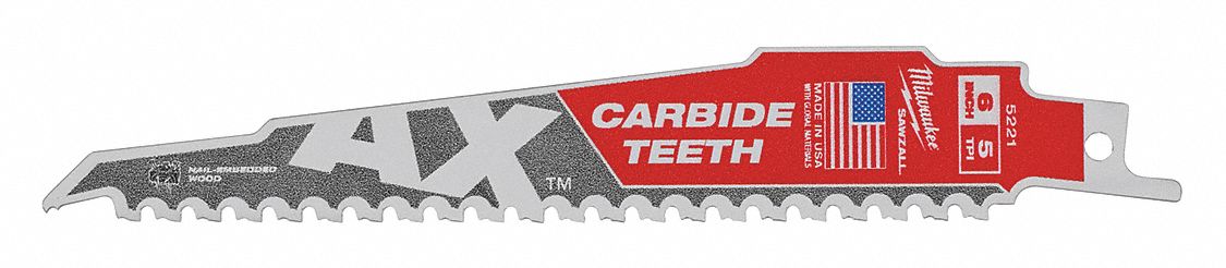 Reciprocating Saw Blade: 7 Teeth per Inch, 6 in Blade Lg, 0.05 in Blade Thick, 5 PK