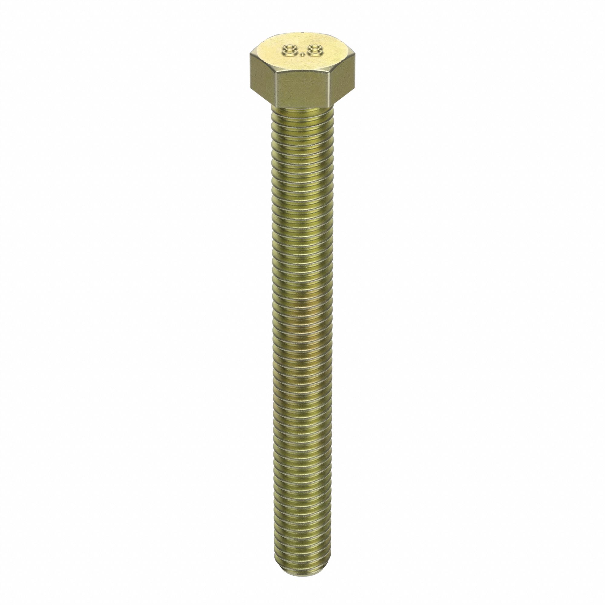Hex Head Cap Screw: Steel, Class 8.8, Zinc Yellow, M12-1.50, Fine, 100 mm lg, Metric, 25 PK