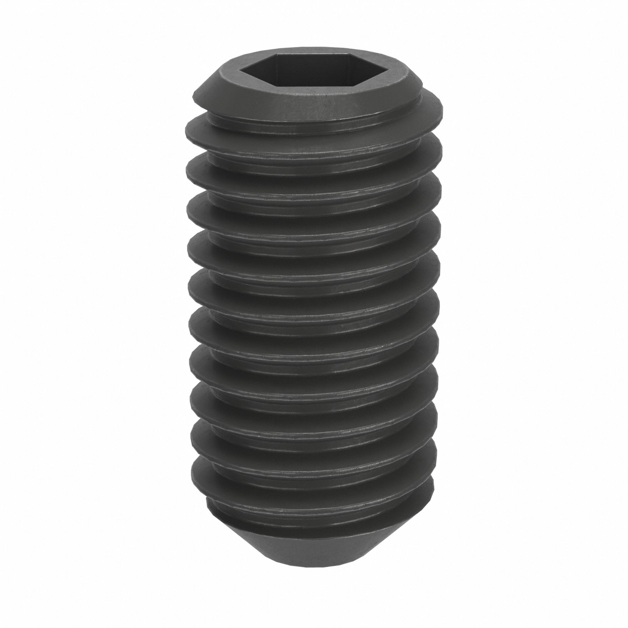 Socket Set Screw: M5x0.8 Thread Size, 10 mm Overall Lg, Cup pt, Steel, Black Oxide, Socket, 100 PK