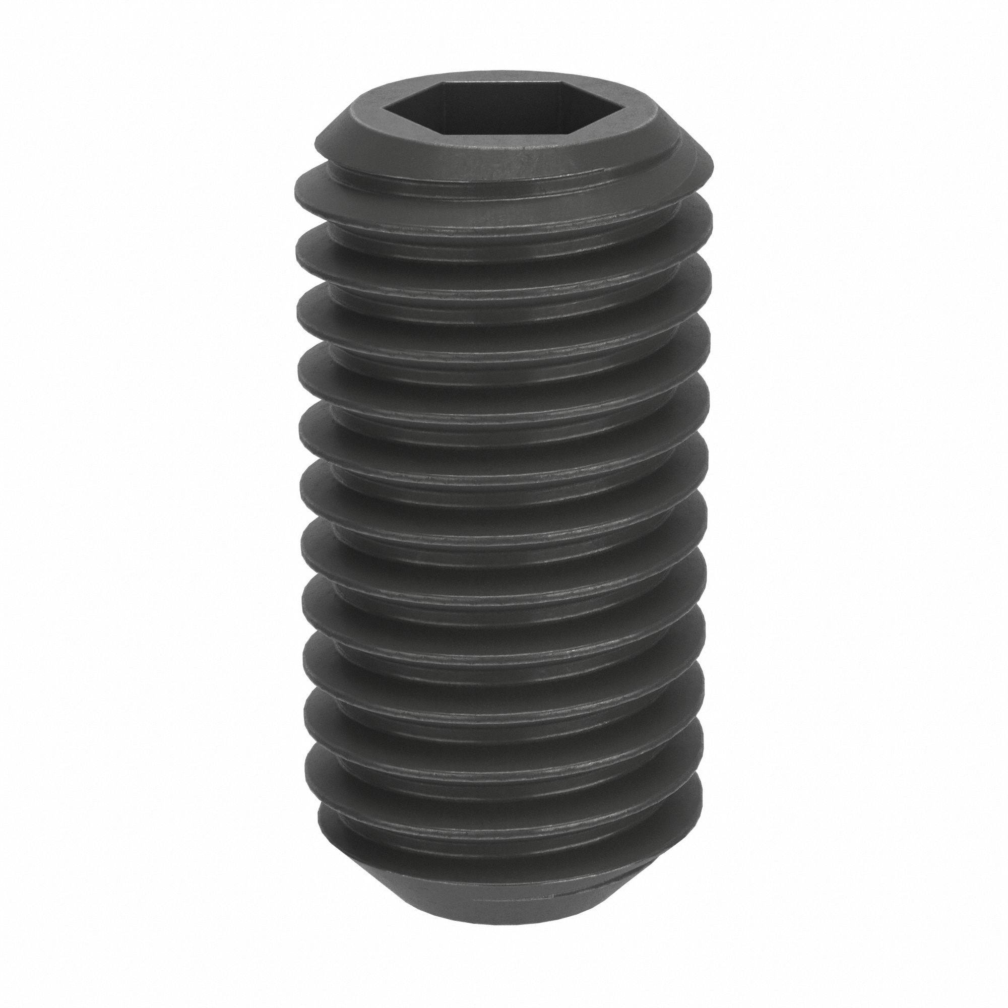 Socket Set Screw: M10x1.5 Thread Size, 20 mm Overall Lg, Cup pt, Steel, Black Oxide, Socket, 25 PK