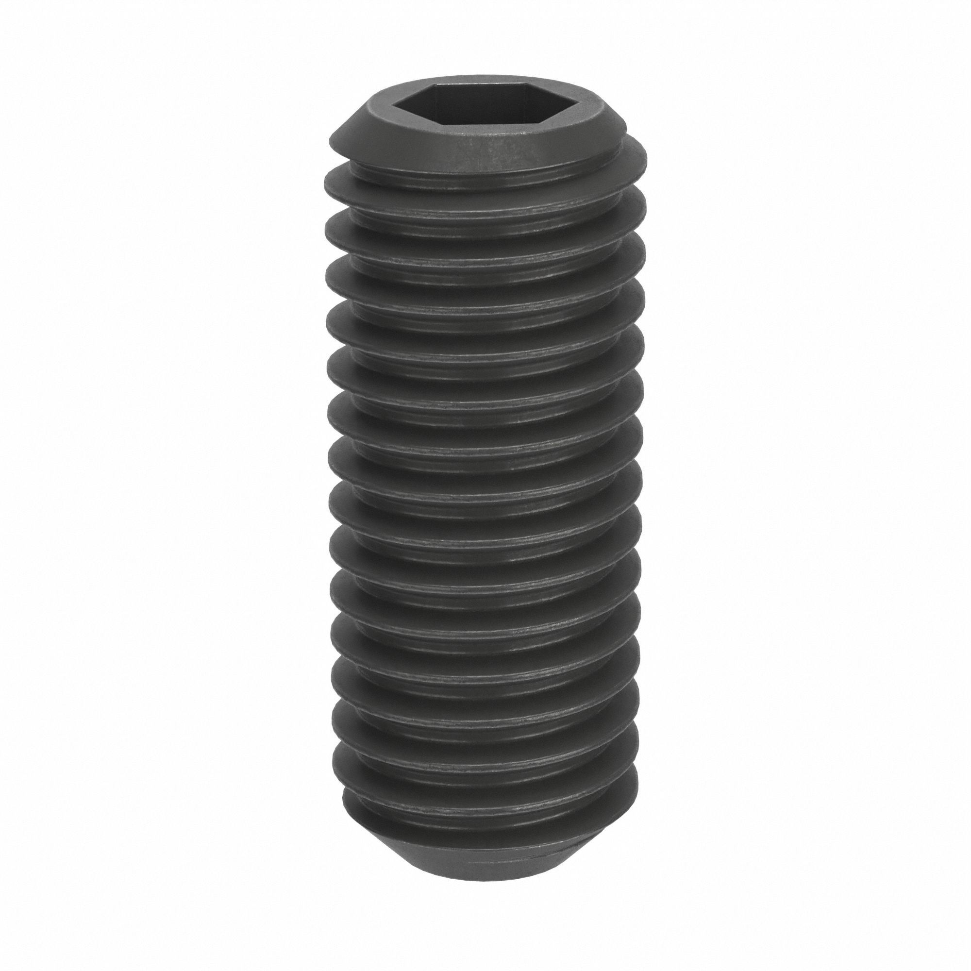 Socket Set Screw: M10x1.5 Thread Size, 25 mm Overall Lg, Cup pt, Steel, Black Oxide, Socket, 25 PK