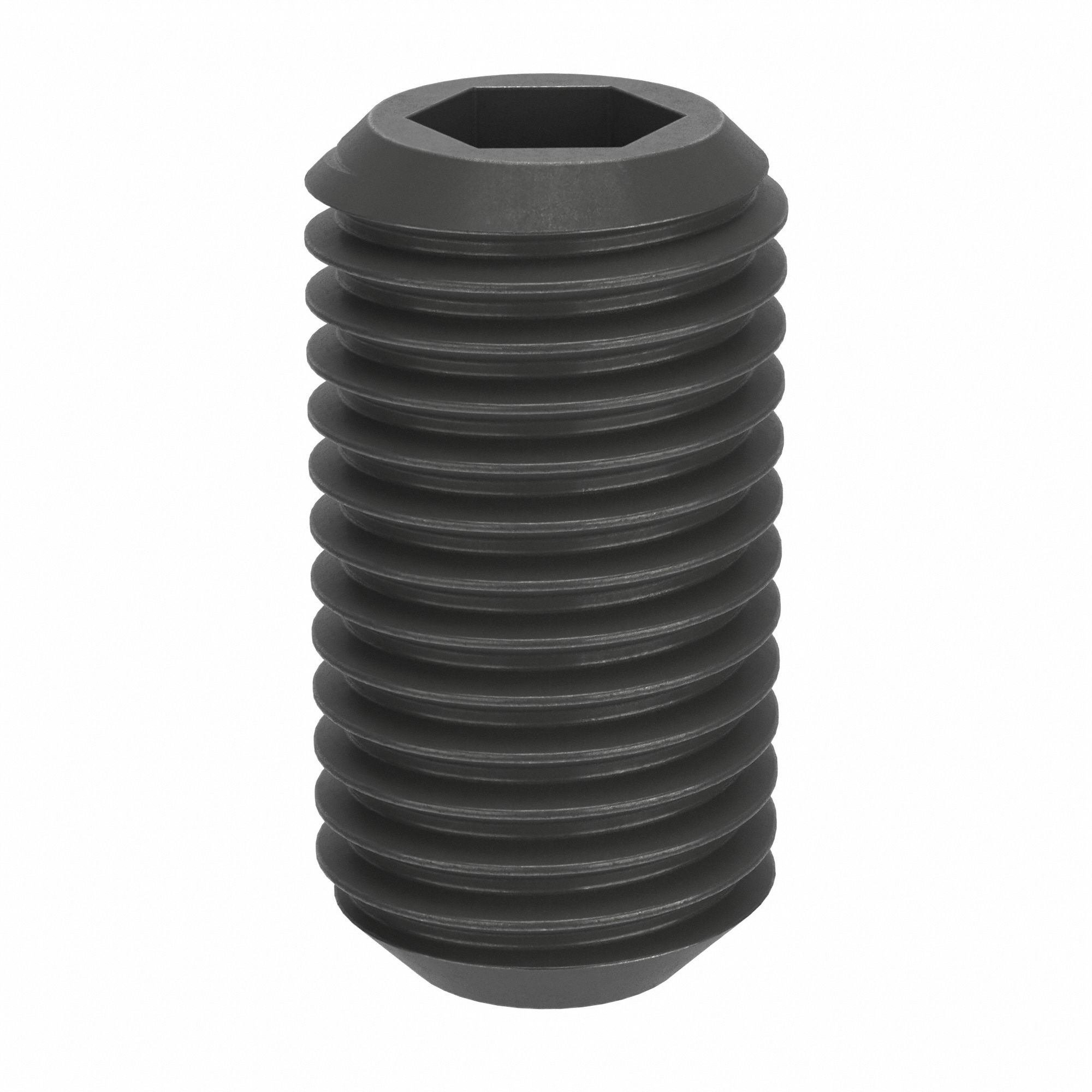 Socket Set Screw: M16x2 Thread Size, 30 mm Overall Lg, Cup pt, Steel, Black Oxide, Socket, 5 PK
