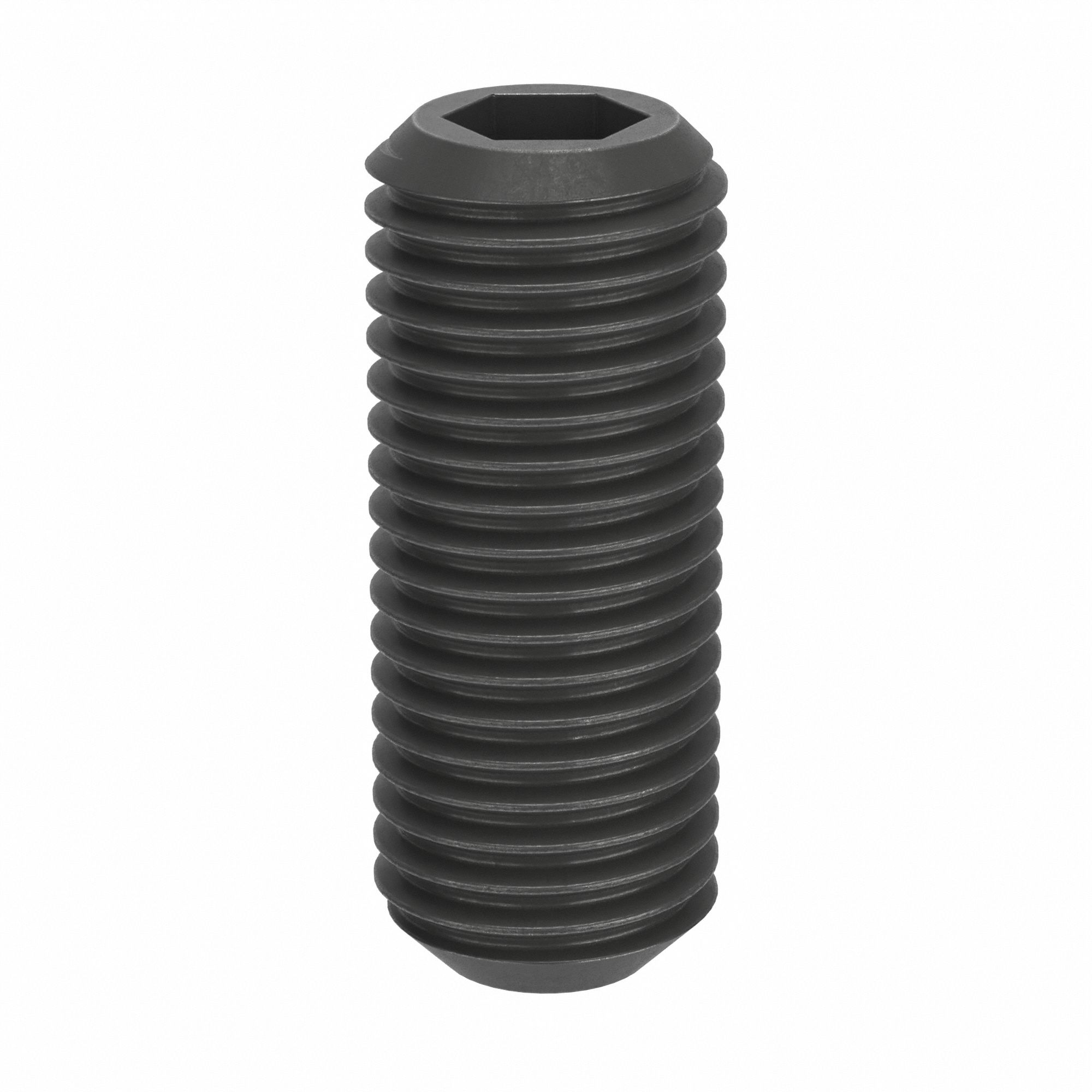 Socket Set Screw: M16x2 Thread Size, 40 mm Overall Lg, Cup pt, Steel, Black Oxide, Socket, 5 PK