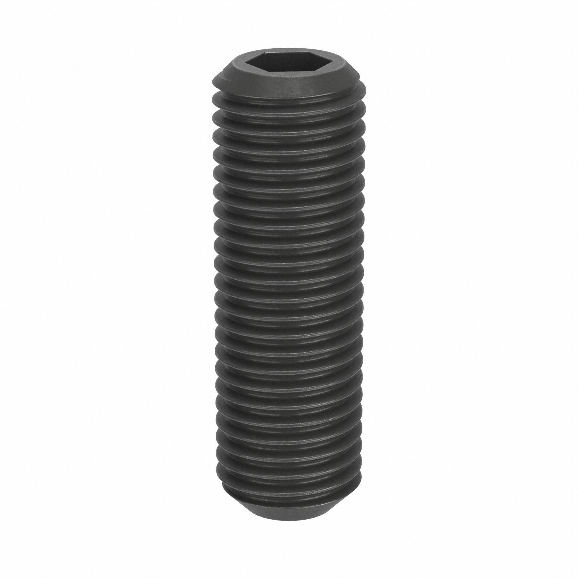 Socket Set Screw: M16x2 Thread Size, 50 mm Overall Lg, Cup pt, Steel, Black Oxide, Socket, 5 PK