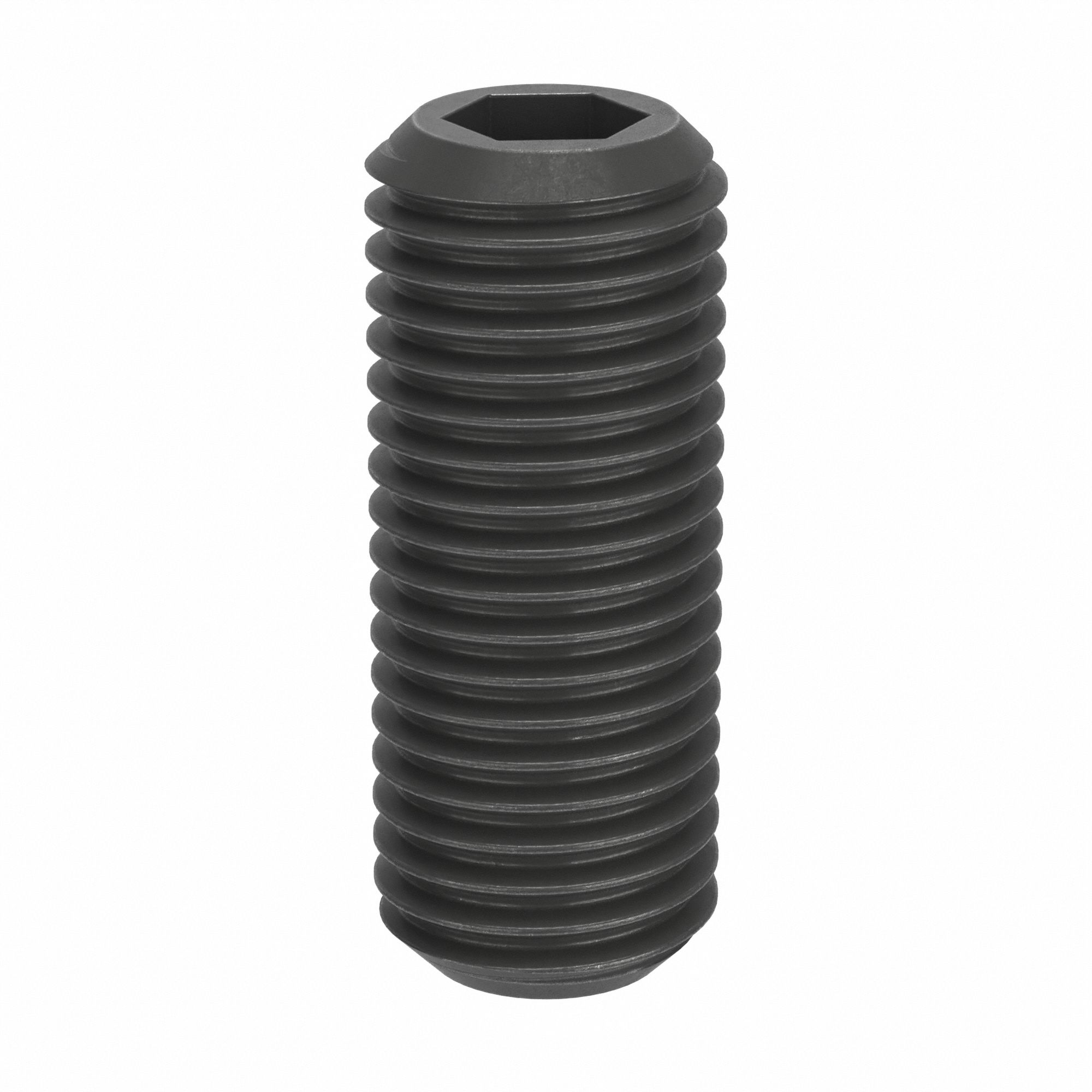 Socket Set Screw: M20x2.5 Thread Size, 50 mm Overall Lg, Cup pt, Steel, Black Oxide, Socket, 5 PK