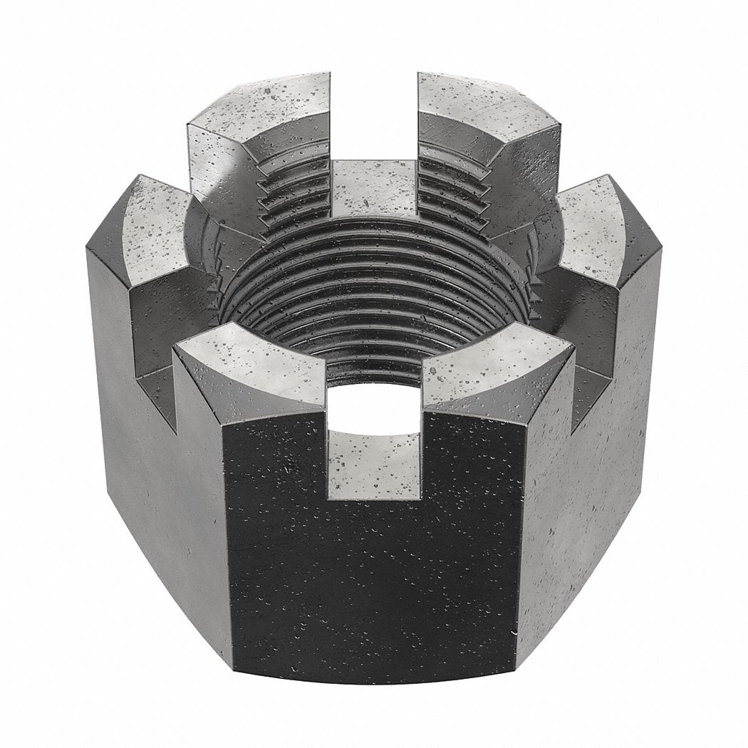 Castle Nut: Slotted Castle, Std Hex, M22x1.50 Thread Size, Steel, Class 4, Plain, 10 PK