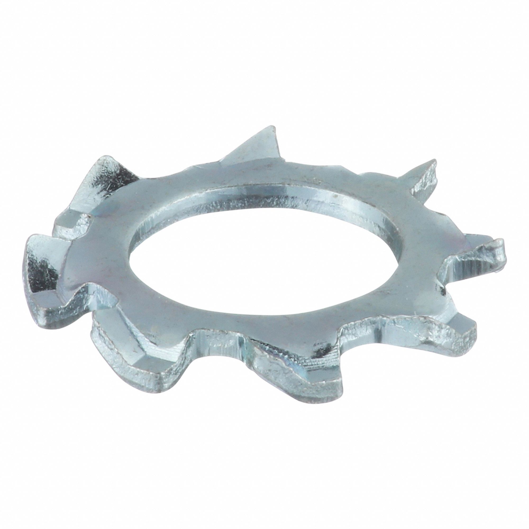 External Tooth Lock Washer: Case Hardened, Zinc Plated, Steel, M4 Screw Sz, 0.5 mm Max Thick, 100 PK