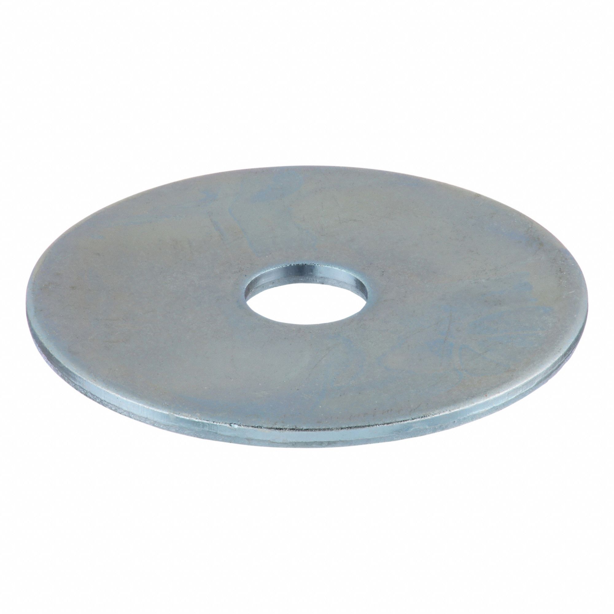 Flat Washer: Zinc Plated, Steel, M4 Screw Sz, 4.2 mm In Dia, 20 mm Out Dia, 1.2 mm Max Thick, 100 PK