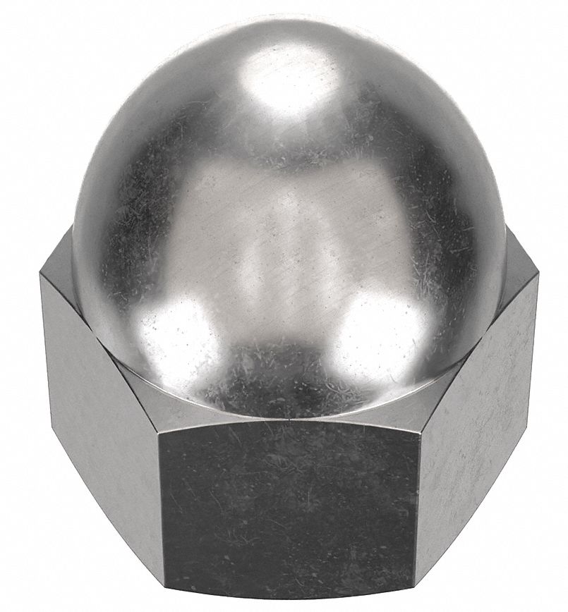 Cap Nut: High Crown, M5x0.80 Thread, Plain, 18-8, Stainless Steel, 10 mm Ht, 100 PK