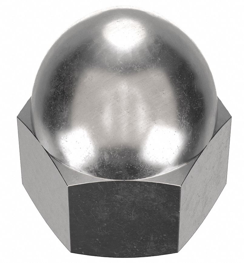 CAP NUT, HIGH CROWN, M5-0.80 THREAD, PLAIN FINISH, 18-8 STAINLESS STEEL, 10MM H, 100 PK