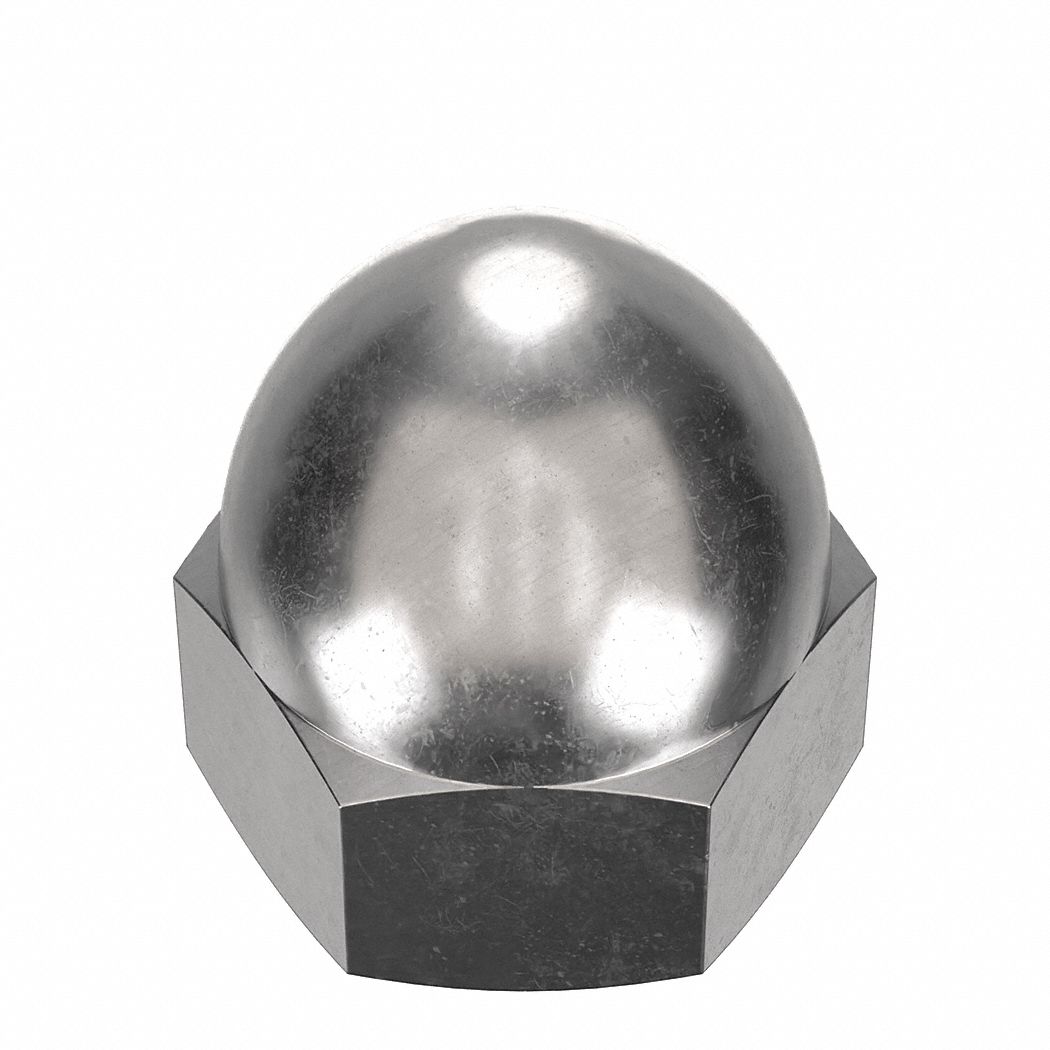 Cap Nut: High Crown, M8x1.25 Thread, Plain, 18-8, Stainless Steel, 15 mm Ht, 50 PK