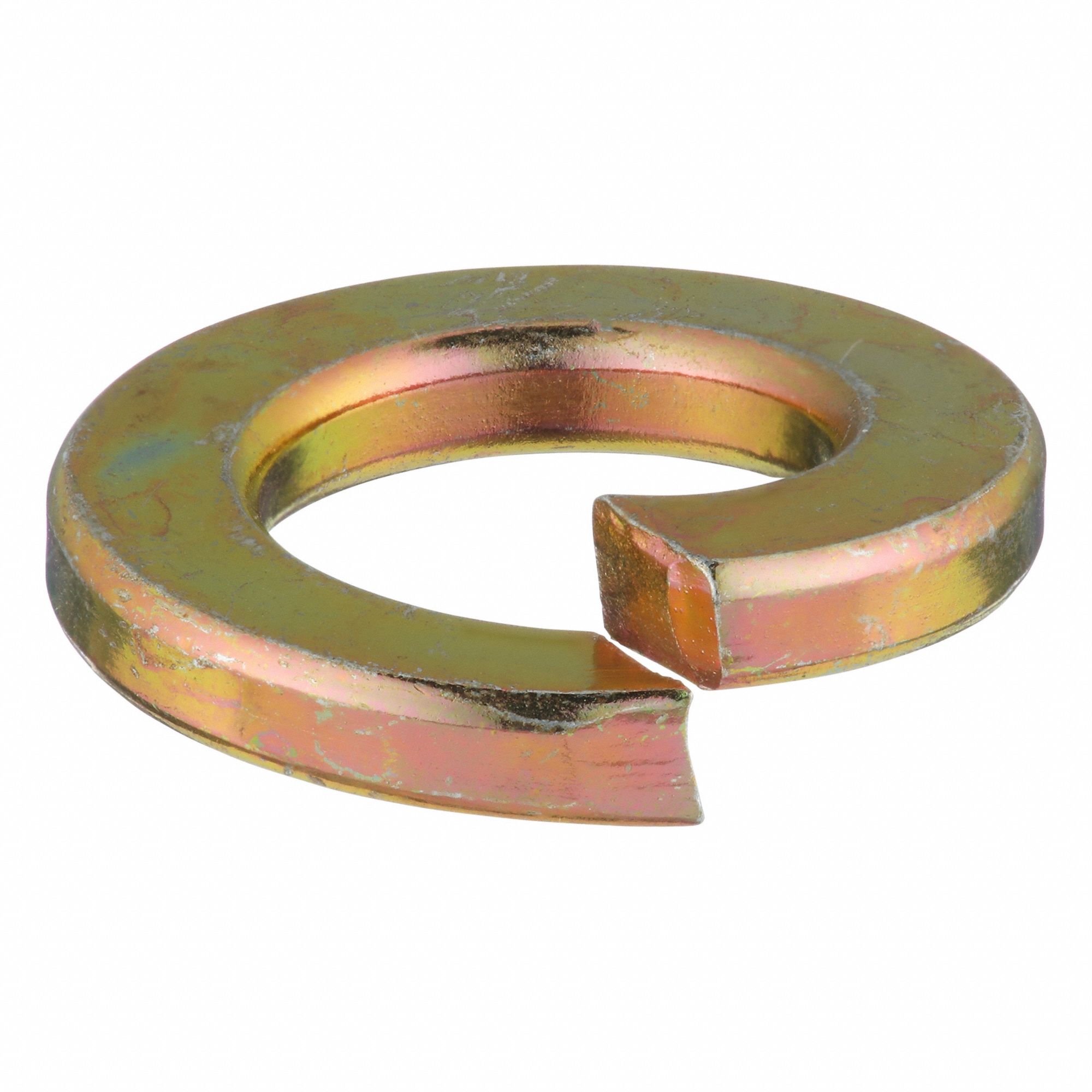 Split Lock Washer: Through Hardened, Zinc Yellow, Steel, 3/8 in Screw Sz, 3/32 in Max Thick, 50 PK