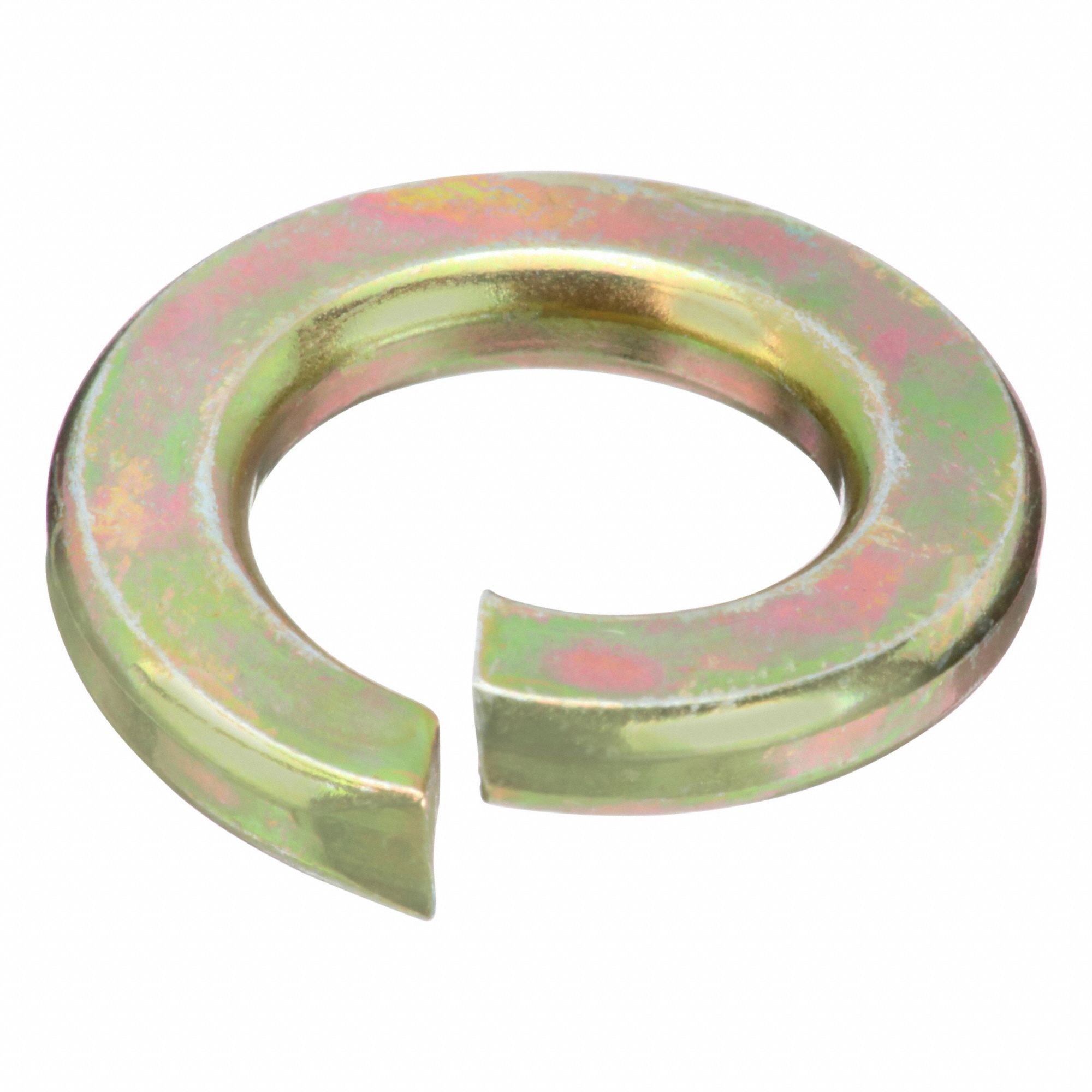 Split Lock Washer: Through Hardened, Zinc Yellow, Steel, 7/16 in Screw Sz, 7/64 in Max Thick, 25 PK