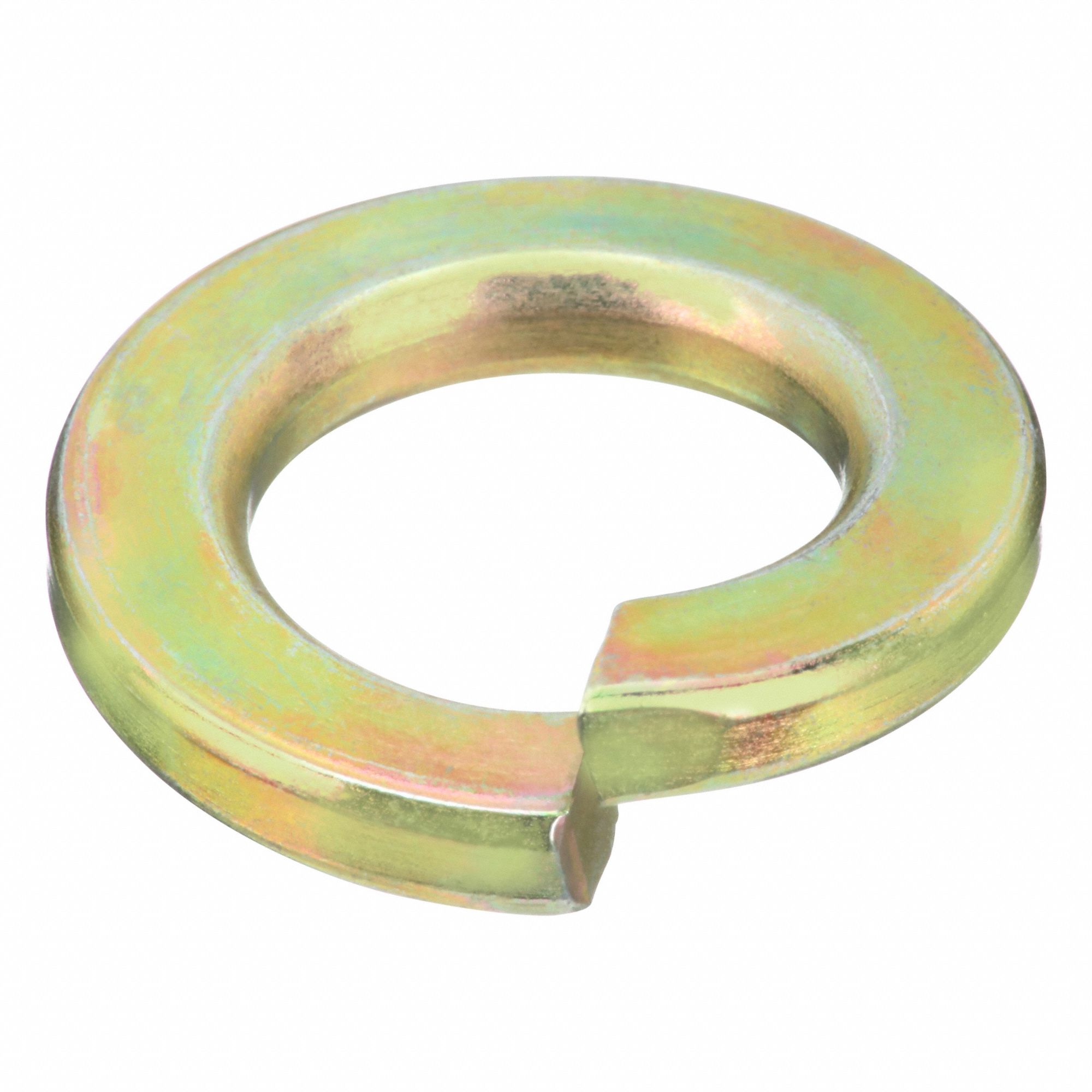 Split Lock Washer: Through Hardened, Zinc Yellow, Steel, 1/2 in Screw Sz, 1/8 in Max Thick, 25 PK