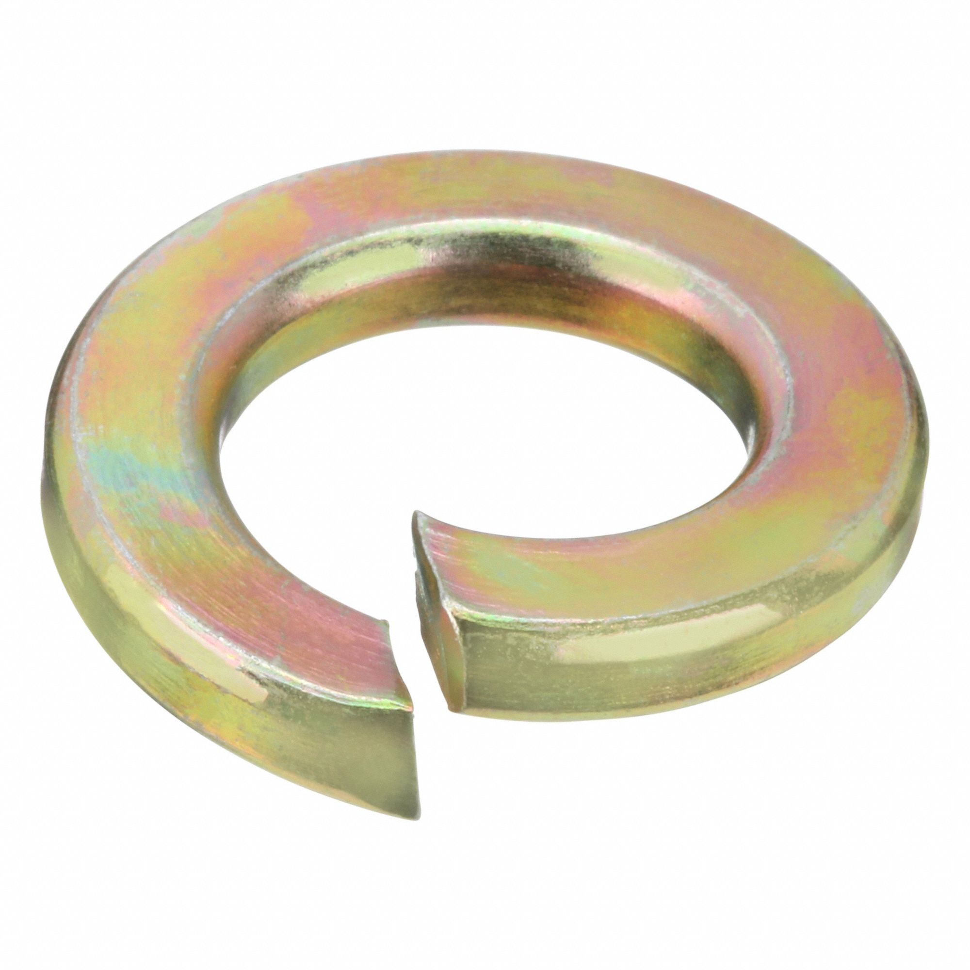 Split Lock Washer: Through Hardened, Zinc Yellow, Steel, 9/16 in Screw Sz, 9/64 in Max Thick, 25 PK