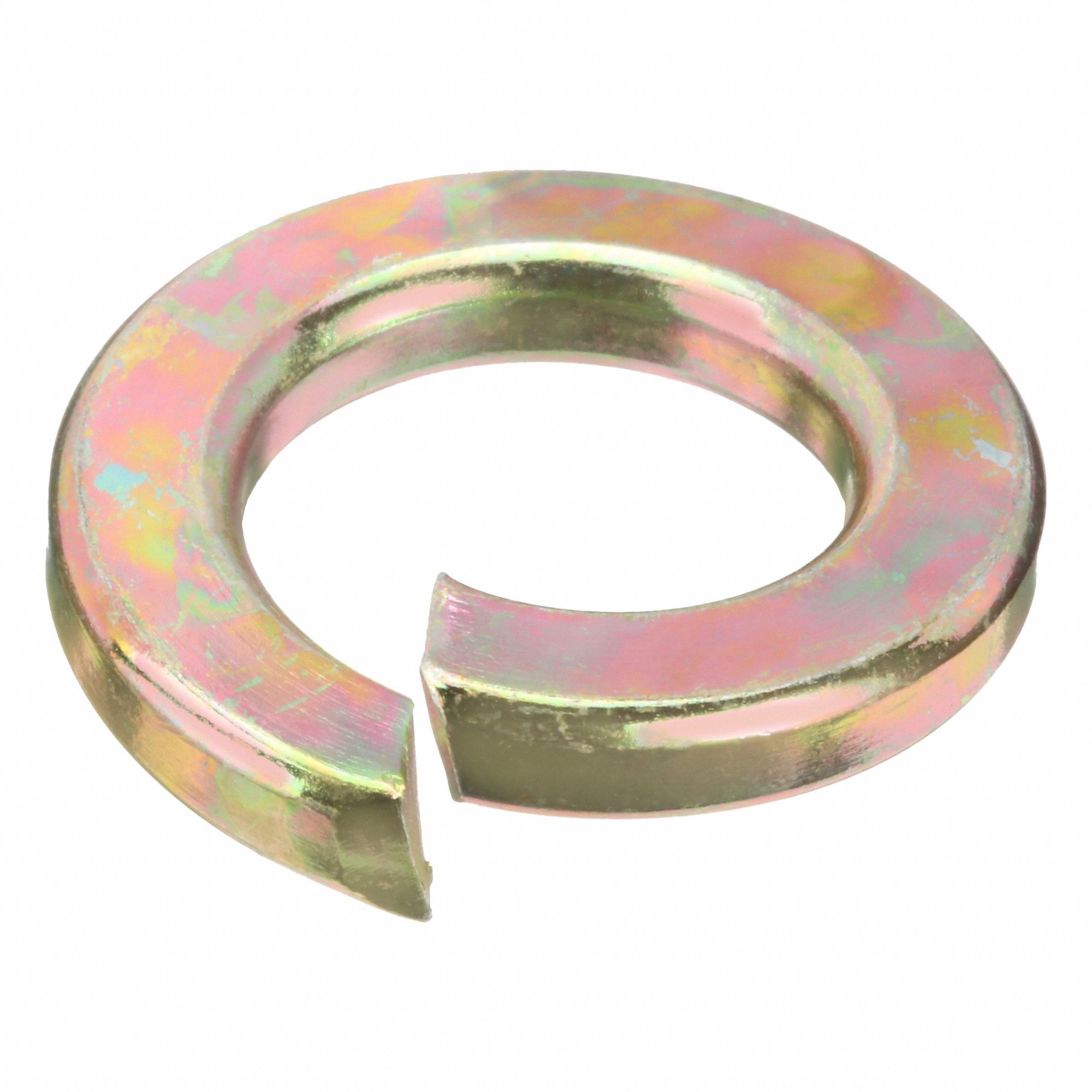 Split Lock Washer: Through Hardened, Zinc Yellow, Steel, 5/8 in Screw Sz, 5/32 in Max Thick, 10 PK