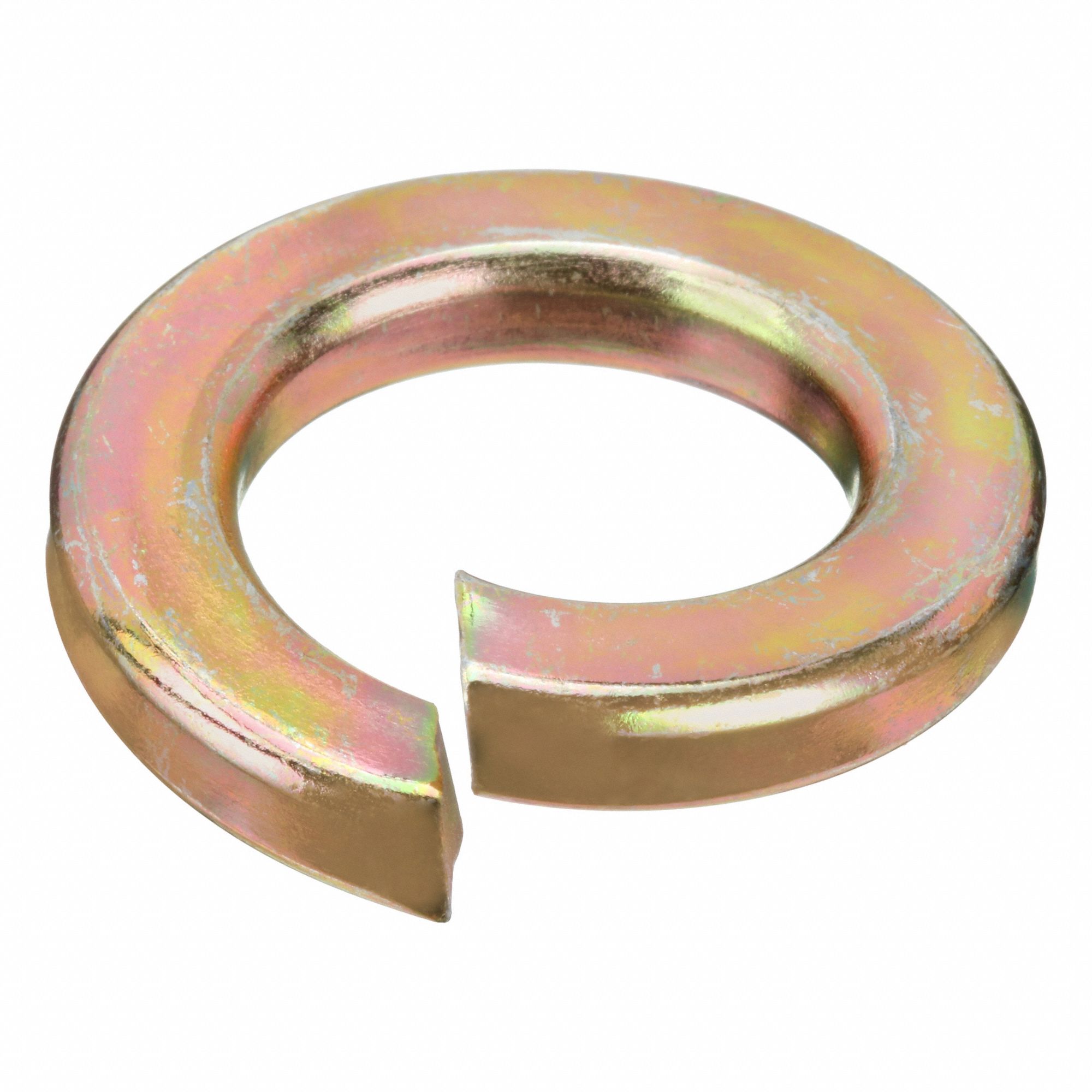 Split Lock Washer: Through Hardened, Zinc Yellow, Steel, 7/8 in Screw Sz, 7/32 in Max Thick, 5 PK