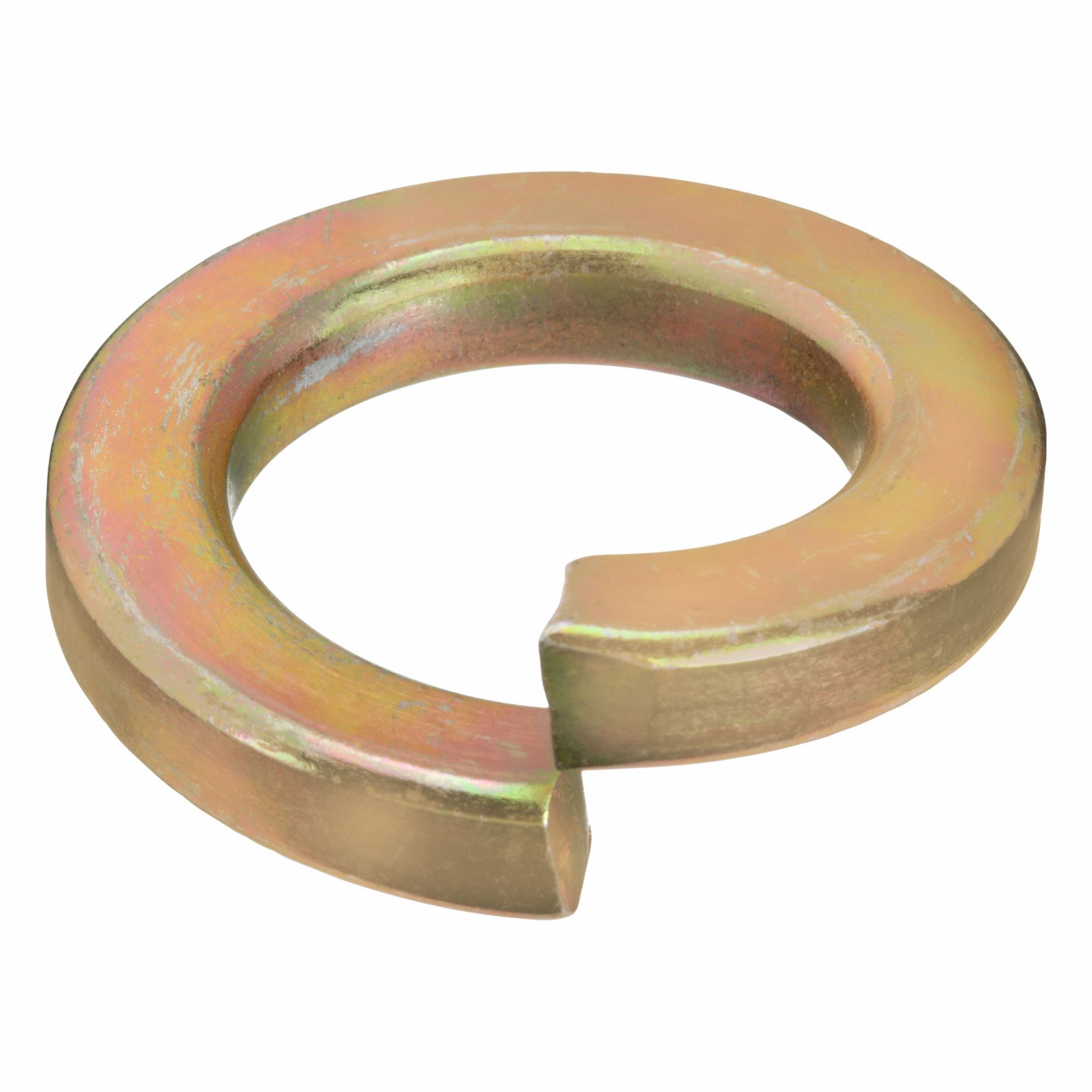 Split Lock Washer: Through Hardened, Zinc Yellow, Steel, 1 1/4 in Screw Sz, 5/16 in Max Thick, 5 PK
