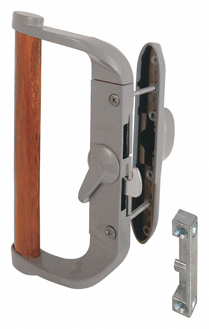 Sliding Door Lock: 3 1/2 in Lg, 2 in Wd, 7 15/16 in Ht