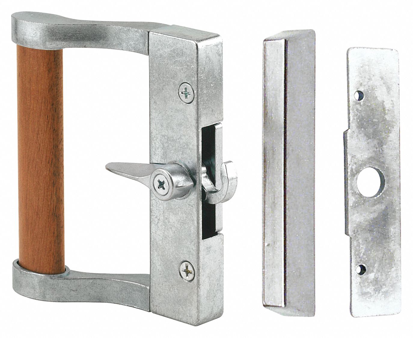 Sliding Door Lock: 4 in Lg, 2 in Wd, 4 7/16 in Ht