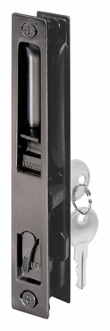 Sliding Door Lock: 1 1/4 in Lg, 7/8 in Wd, 7 1/4 in Ht