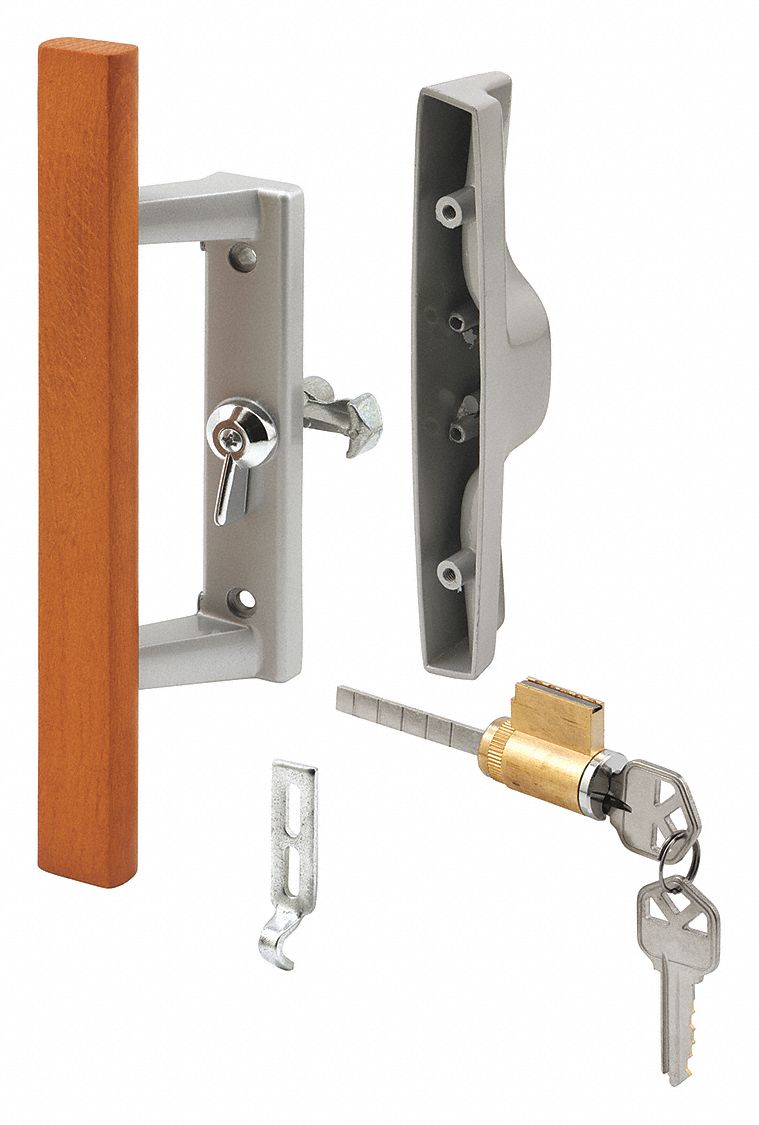 Sliding Door Lock: 2 1/8 in Lg, 2 1/8 in Wd, 9 in Ht