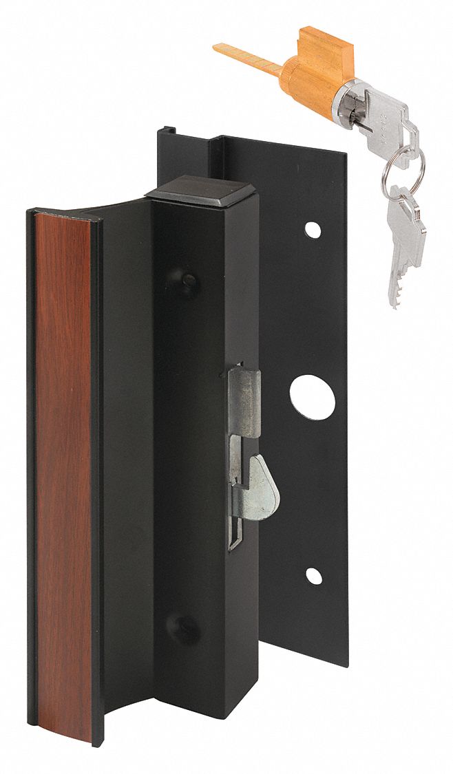 Sliding Door Lock: 2 1/8 in Lg, 1 in Wd, 7 1/8 in Ht