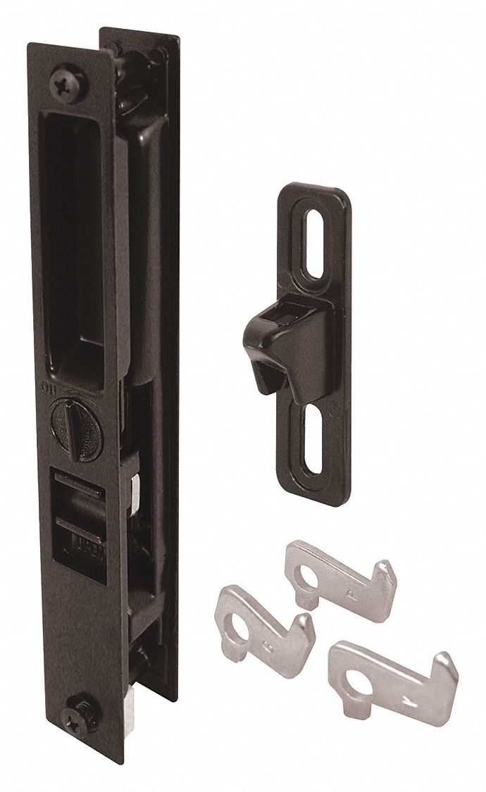 Sliding Door Lock: 15/16 in Lg, 15/16 in Wd, 7 1/4 in Ht