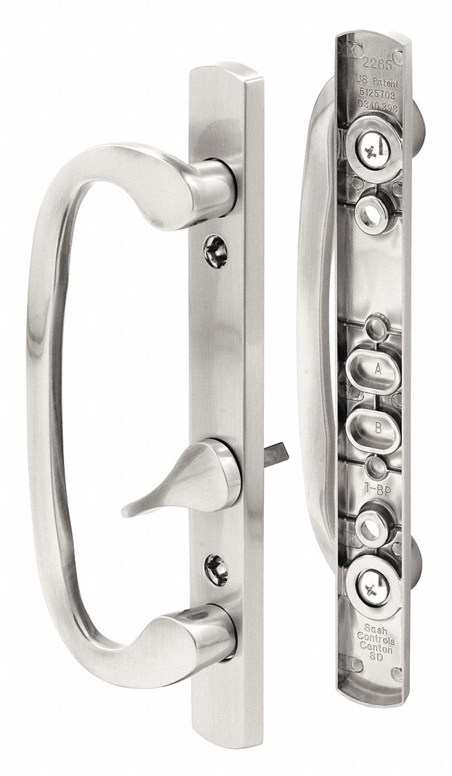 Sliding Door Lock: 1 3/4 in Lg, 1 3/4 in Wd, 8 1/2 in Ht