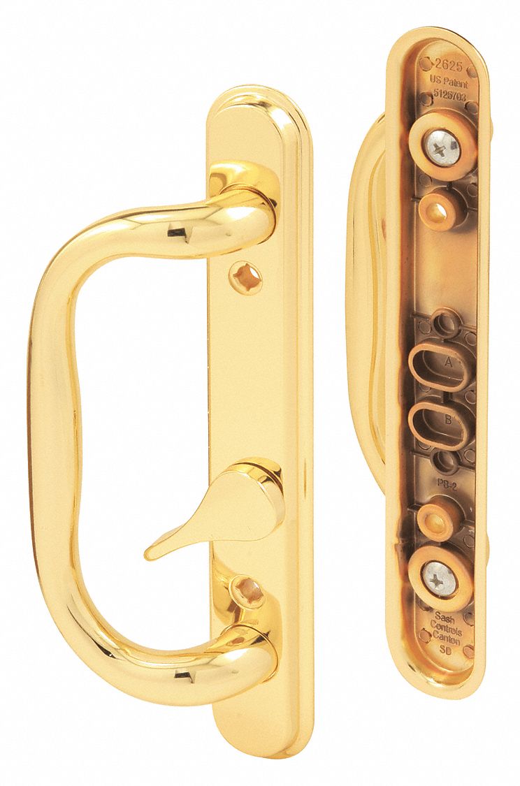 PRIMELINE Patio Door Handle Set, Polished Brass 54FY42C 1287 Grainger