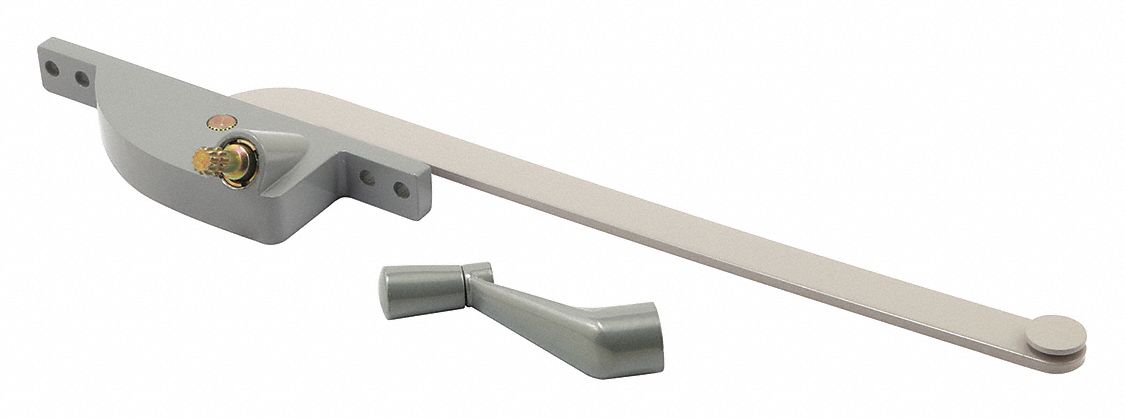 Window Operator: Crank, Handle Included, Left-Hand, Frame, Aluminum, 4 3/4 in Base Lg