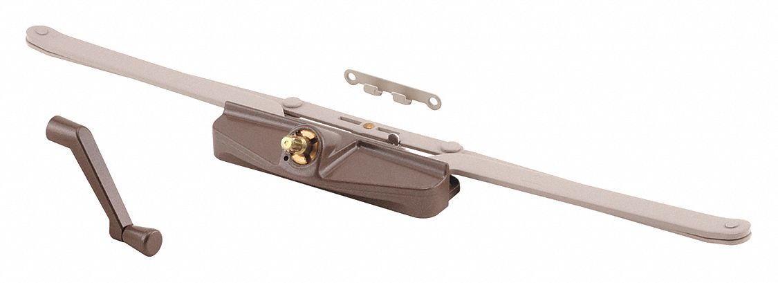 Window Operator: Crank, Handle Included, Non-Handed, Sash, Brown, 4 3/16 in Base Lg