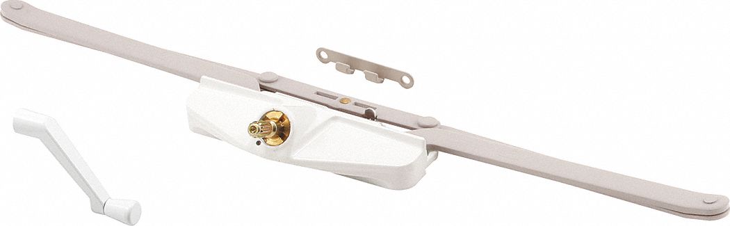 Window Operator: Crank, Handle Included, Non-Handed, Sash, White, 4 3/16 in Base Lg