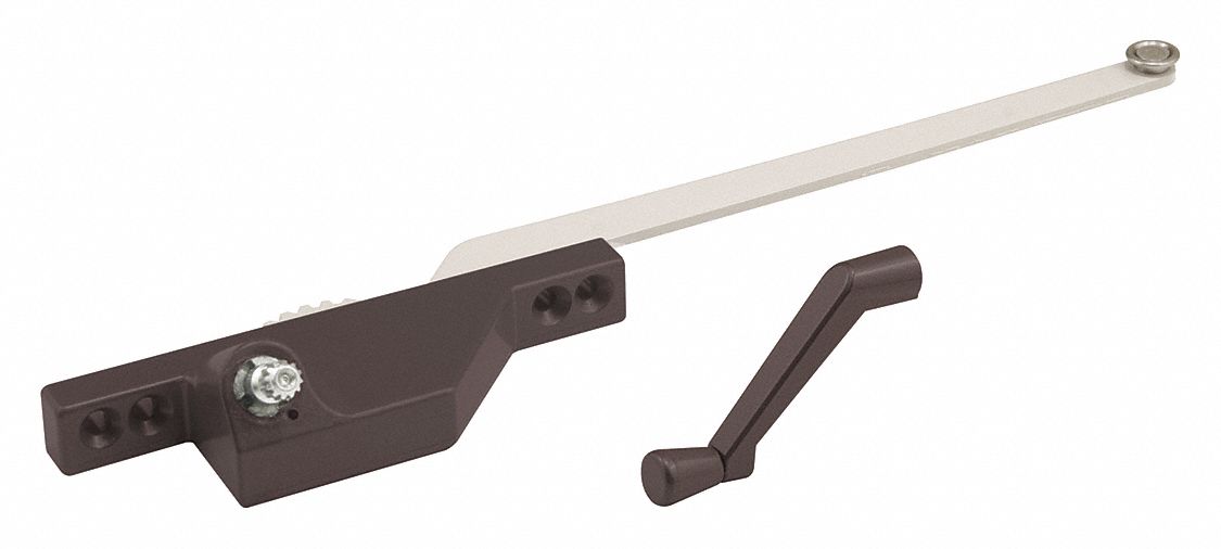 Window Operator: Crank, Handle Included, Non-Handed, Frame, Brown, 4 3/4 in Base Lg